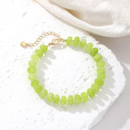 colorful Natural Stone Beaded Bracelets for Women, Boho Handmade Gemstone Bracelet, Stackable Summer Beach Jewelry - color: Light Green