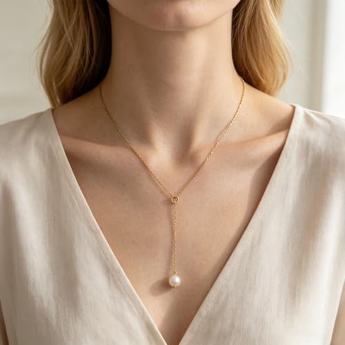 Freshwater Pearl Necklace for Women - 18K Gold Plated Dainty Pearl Pendant Choker, Hypoallergenic Non Tarnish Stainless Steel Chain, Gold Pearl Necklaces Gift for Her - color: Style 3