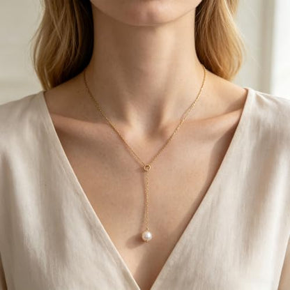 Freshwater Pearl Necklace for Women - 18K Gold Plated Dainty Pearl Pendant Choker, Hypoallergenic Non Tarnish Stainless Steel Chain, Gold Pearl Necklaces Gift for Her - color: Style 3