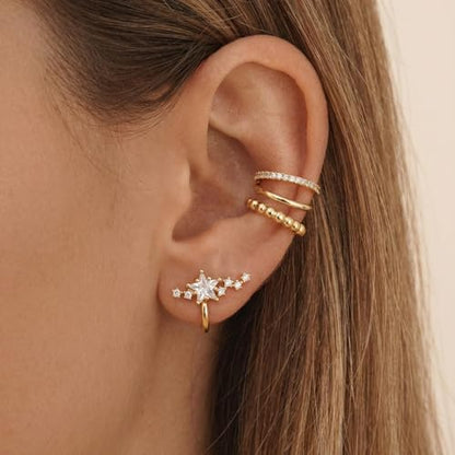 Ear Cuffs Non Piercing Ear Cuff for Women Clip on Huggie Hoop Earrings Gold Fake Earring Cuff with Chain Clips Minimalist Jewelry - color: B2:4pcs gold