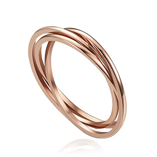 VQYSKO Triple Interlocked Rolling Ring for Women-Stainless Steel Stacking Rose gold Minimalist Promise Ring for Love/Engagement/Wedding, Size 4-12 - color: Rose Gold