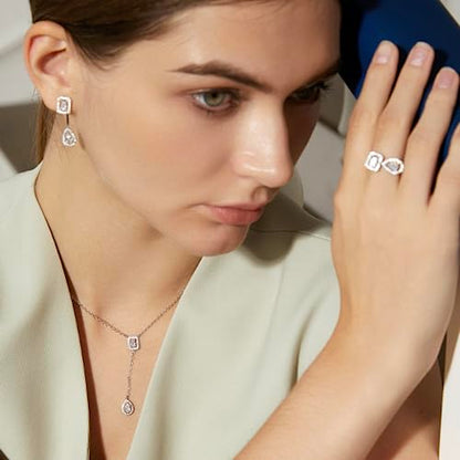 Gold Plated Geometric Style Sparkly Dainty Rectangle Teardrop Shaped AAAAA Australia Crystal with Cubic Zirconia Y Necklace Fashion Jewelry for Women & Teen Girls - color: Teardrop Gold
