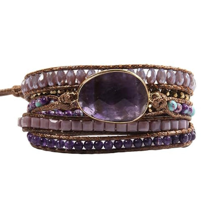 Women Wrap Bracelet Boho Natural Jasper Crystal Stone Beads Strand Bracelets - color: Style 08-Amethyst