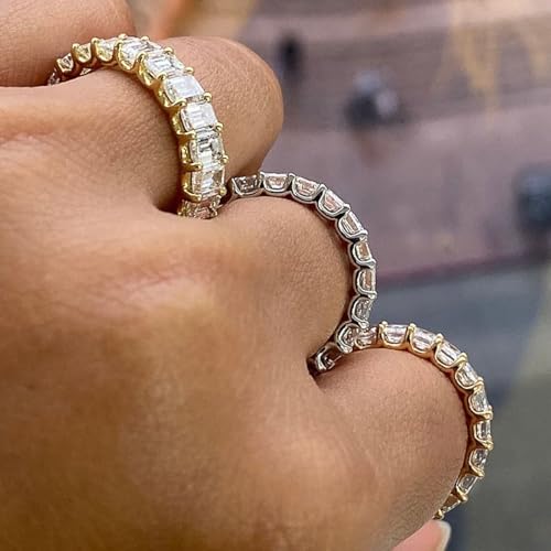 Psiroy 925 Sterling Silver Plated Cubic Zirconia Stacking Band Ring CZ Eternity Wedding Band for Women - color: Gold
