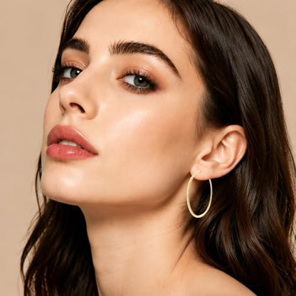 4/6 Pairs 14K Gold Plated Silver Hoop Earrings Set for Women Hypoallergenic | 30 40 50 60 mm, Lightweight Thin Hoops, 316L Surgical Stainless Steel for Sensitive Ears, Everyday Wear to Evening Outfits - color: 6 Pairs(30/40/50mm)-Silver/Gold