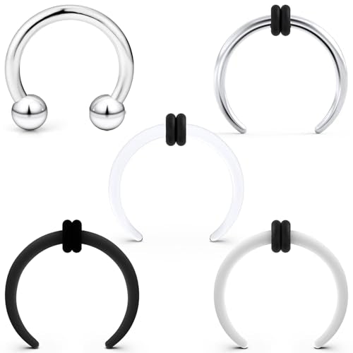 Lcolyoli Large Septum Rings 16G 14G 12G 10G 8G 6G PA Ring Internally Threaded Spike Horseshoe Barbell Stainless Steel & Acrylic Plastic Pincher Tapers C Shape Buffalo Stretcher Expander for Women Men - color: 14G