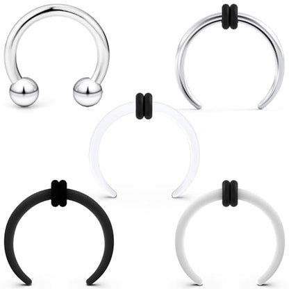 Lcolyoli Large Septum Rings 16G 14G 12G 10G 8G 6G PA Ring Internally Threaded Spike Horseshoe Barbell Stainless Steel & Acrylic Plastic Pincher Tapers C Shape Buffalo Stretcher Expander for Women Men - color: 14G