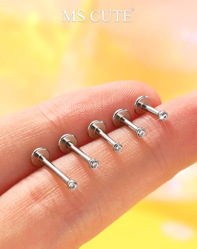 2Pcs Silver 20G/18G/16G Threadless Nose Stud Flat Back Earrings 316L Surgical Steel CZ Daity Nose Helix Cartilage Tragus Conch Labret Medusa Monroe Piercing Jewelry-Multiple Sizes & Gauges - size: 2PCS, 16g 6mm, 2.5mm CZ