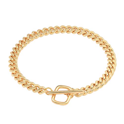 SOFYBJA 18k Gold Plated Personalized Chunky Cuban Oval Link Chain Bracelets for Men Toggle Rope Bracelet Jewelry for Women - style: Cuban Chain Link Bracelet