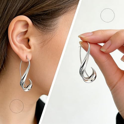 2 Pairs Hook Earrings for Women - Vintage Inspired Irregular Bohemian Design, Skin-Friendly Gold & Silver Dangle Earrings for Daily & Party Wear