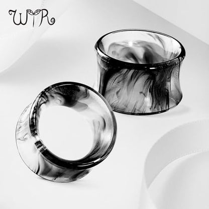 WYR Acrylic Ear Gauge 4pc Set (2 Hollow & 2 Solid): Lightweight Hypoallergenic Ear Plugs for Daily Wear & Piercing Expansion - color: Grey, size: 0g(8mm)