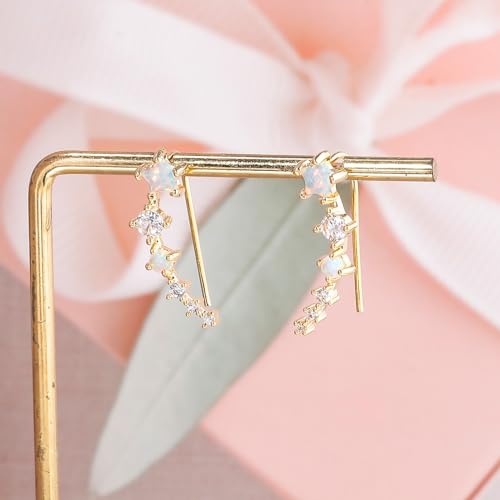 CiNily Star Opal Ear Cuffs Climber Earrings, 14K Gold CZ Ear Crawler Earrings for Women Small Cartilage Stud Earrings Fashion Hypoallergenic Jewelry Christmas Day Gifts, White Gold, Rose Gold - color: Gold-White Opal, size: Star Opal