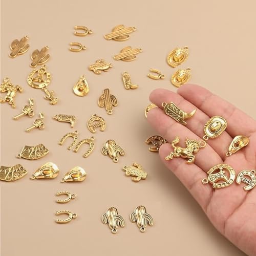60Pcs Western Cowboy Cowgirl Charms for Jewelry Making DIY Craft Findings | Alloy Boot Cowboy Boot/Hat Horse Cactus Charms/ Pendants for Necklace Earrings Bracelet Keychain