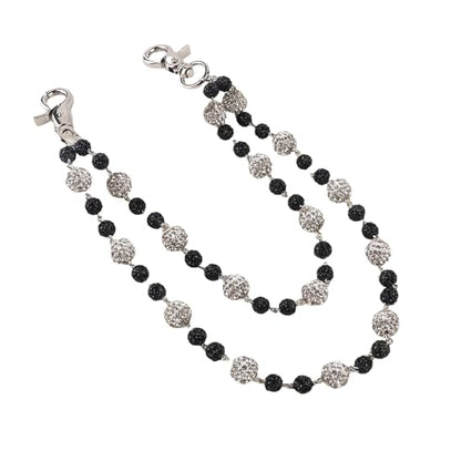 Ceramic Beads Wallet Pants Waist Chain Shiny Hip Hop Disco Ball Rhinestone Beads Purse Hipster Jeans Pocket Chains for Men Women Punk Accessories - color: Black