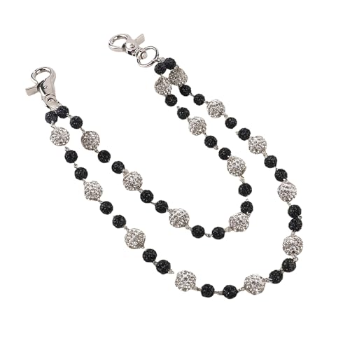 Ceramic Beads Wallet Pants Waist Chain Shiny Hip Hop Disco Ball Rhinestone Beads Purse Hipster Jeans Pocket Chains for Men Women Punk Accessories - color: Black