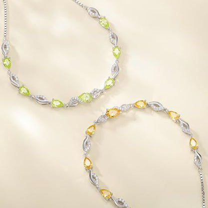 FANCIME Birthstone Teardrop Tennis Bracelet for Women, Sterling Silver 9x7mm main Gemstone Bolo Adjustable Chain Bracelet Fine Jewelry Birthday Gifts for Women Mom Wife Her - color: 11-Citrine