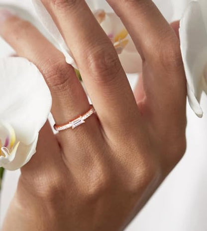 TIGRADE 1.5mm Eternity Ring Baguette Cubic Zirconia Anniversary Ring CZ Pave Wedding Band for Women Size 3-12 - color: Rose Gold