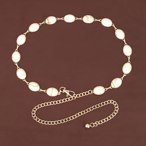 ILuvatar Green Glass Diamond Chain Belt - Metal Women's Western Style Dress Belt - color: Gold-cream
