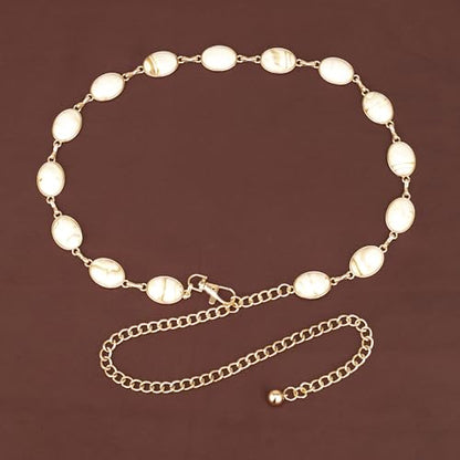 ILuvatar Green Glass Diamond Chain Belt - Metal Women's Western Style Dress Belt - color: Gold-cream