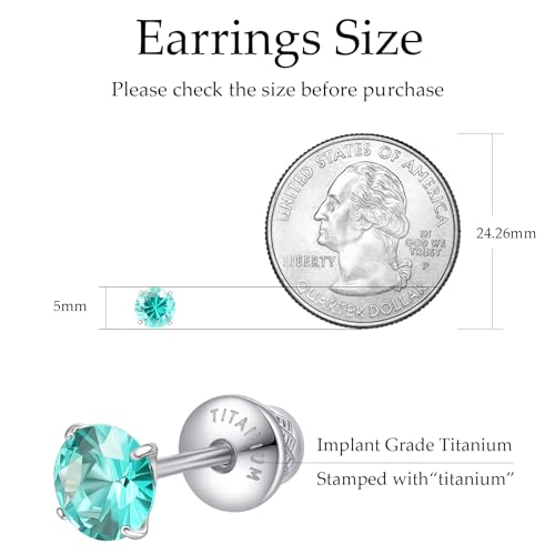 Limerencia Birthstone Screw Back Earrings G23 Implant Grade Titanium Stud Earrings Hypoallergenic Cubic Zirconia Posts Studs Jewelry Gifts for Girls Sensitive Ears - color: October