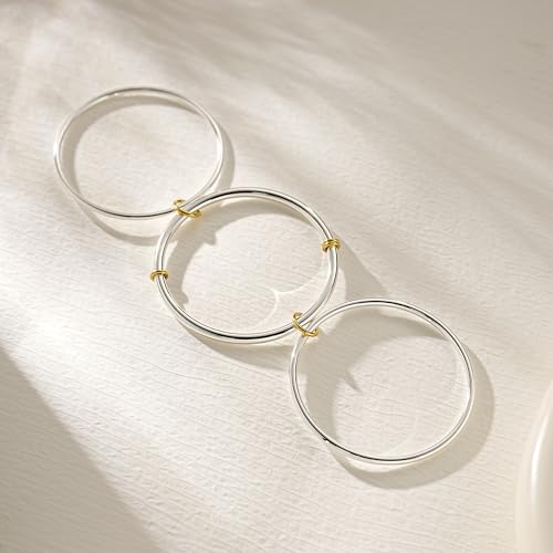 NOKMIT Triple Interlocked Stackable Bangle Bracelets for Women 3-Pack Two-Tone High Polished Stainless Steel Bangle Set Classic Plain Thin Non-Tarnish Gold&Silver - color: Silver Bangle-3PCS, size: 8.0 inches (Medium)