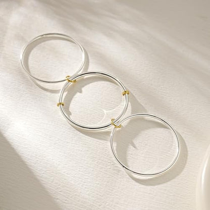 NOKMIT Triple Interlocked Stackable Bangle Bracelets for Women 3-Pack Two-Tone High Polished Stainless Steel Bangle Set Classic Plain Thin Non-Tarnish Gold&Silver - color: Silver Bangle-3PCS, size: 8.0 inches (Medium)