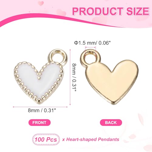 MECCANIXITY Enamel Alloy Heart Charm,Valentine Heart Pendants Love Jewelry Making Charm for DIY Necklace Bracelet Earrings Keychain - color: White