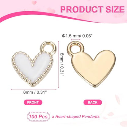 MECCANIXITY Enamel Alloy Heart Charm,Valentine Heart Pendants Love Jewelry Making Charm for DIY Necklace Bracelet Earrings Keychain - color: White