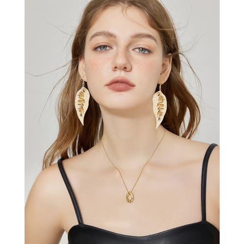 KINIVA Leather Dangle Earrings for Women Trendy, Lightweight Leaf Circle Lightning Earrings Drop, Jewelry Gifts for Women - color: 243 White