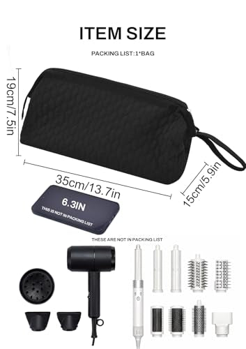 TeeYee Nylon Hair Tools Travel Bag for Dyson Airwrap Quilted Toiletry Bag | Travel Storage Bag for Shark Flexstyle/Curling Iron,Water-repellent,Wide-open,Well-structured,Heat-safe lining,002black - color: 002Black