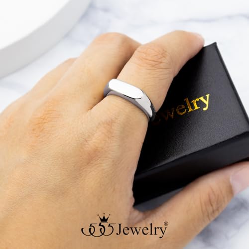 555Jewelry Stainless Steel Solid Plain High Polish Round Signet Ring for Men - color: Oval Silver