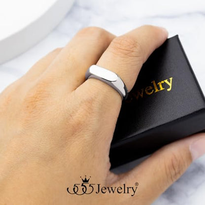 555Jewelry Stainless Steel Solid Plain High Polish Round Signet Ring for Men - color: Oval Silver
