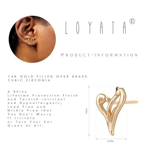 LOYATA Spike Earrings Gold Huggie Hoop Diamond Cubic Zirconia 14K Gold Plated Dainty Small Simple Hypoallergenic Geometric Jewelry Gift for Women - color: Hollow Heart