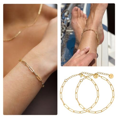 UMAOKANG 10PCS 6.5" Gold Paperclip Bracelet Chain Bulk for Jewelry Making | PVD Gold Plated Stainless Steel Bracelets Adjustable Hand Chain Bracelet Set - color: 10pcs Gold