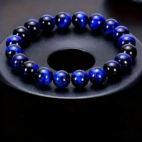 5A Grade Natural Crystal Gemstone Bracelet: Quartz Beads with Therapeutic Energy—Handmade Elastic Style for Boys & Girls - color: Blue, size: One Size