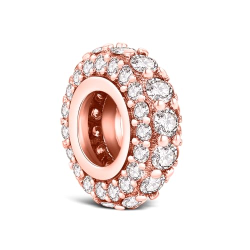 KEQ 925 Silver Spacer Stopper Bead Charms Clearance for Pandora Bracelets Birthstone CZ Always Stopper Birthday Gifts for Mom Grandmom Granddaughter Wife Sisters Friends - color: Rose golden(1 Pcs)