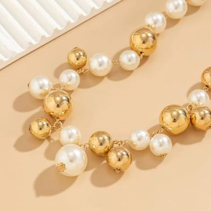 CSIYANJRY99 Chunky Pearl Necklace for Women Big Faux Pearl Beaded Strand Necklace Wedding Prom Jewelry for Women - color: gold