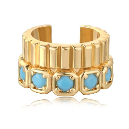Ear Cuff Earrings for Women 14K Gold Plated Created Turquoise Cubic Zirconia Sparkling Boho Hollow Huggie Ear Cuffs Non Piercing | Clip On Cartilage | Single - color: Turquoise Block