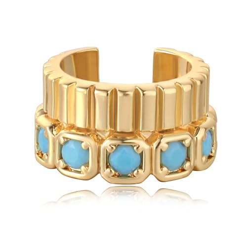 Ear Cuff Earrings for Women 14K Gold Plated Created Turquoise Cubic Zirconia Sparkling Boho Hollow Huggie Ear Cuffs Non Piercing | Clip On Cartilage | Single - color: Turquoise Block