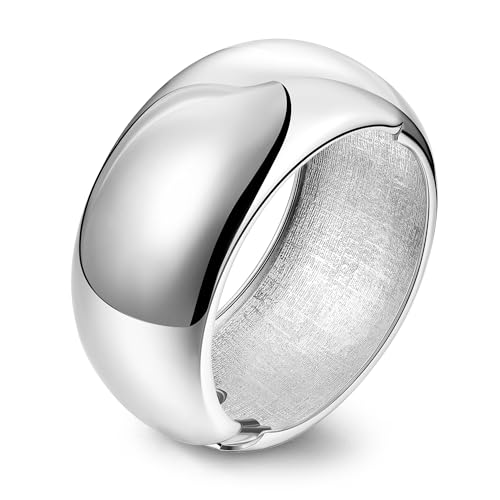 NICEIGHT 18K Gold Plated Chunky Bangle Bracelets for Women Gold Wide Cuff Bangle Bracelet Hammered Minimalist Thick Gold Wrist Wrap Bracelets - color: Silver Plain Bracelet