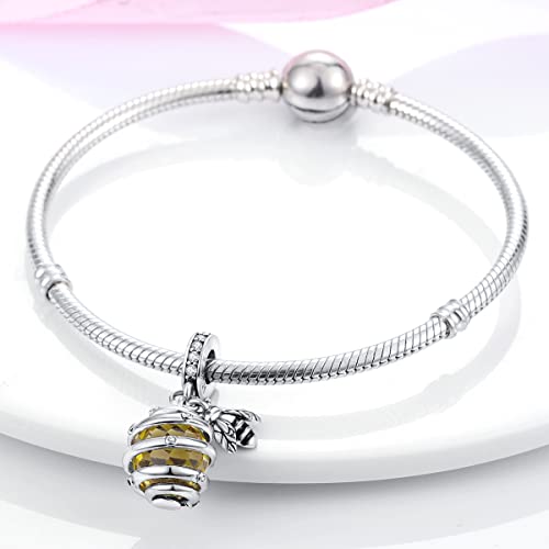 MULA 925 Sterling Silver Charms for Bracelets and Necklace Family Pendants | Airplane Travel Dangle Beads Family Tree Jewelry Charms for Women - color: Honeycomb and Bee Charm