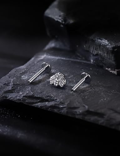 16G Astm F136 Titanium Internal Thread Flat Back Earrings Nose Studs Tragus Forward Helix Conch Cartilage Lobe Earrings Stud Medusa Labret Monroe Lip Ring Piercing Jewelry For Women Men - size: 16G--Style E