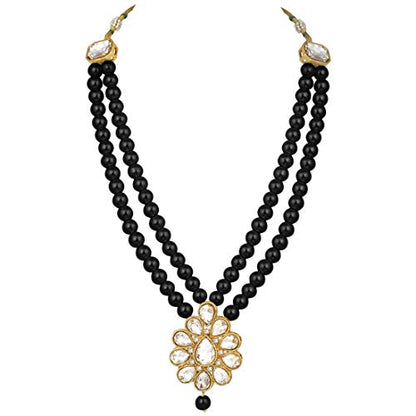 Aheli Wedding Faux Kundan Pendant Beaded Necklace Earrings Set Bollywood Indian Bharatanatyam jewellery set Gift for Women - color: Black