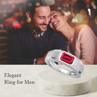1CT - 3CT Gemstone Signet Pinky Ring - Emerald Cut Gem Pinky Ring White Yellow Rose 10K 14K 18K Gold Sterling Silver Mens Gem Signet Rings for Anniversary Fathers Day - style: Ruby