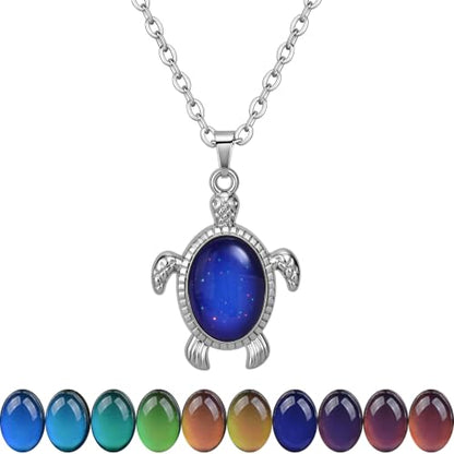 FM FM42 Temperature Sensing Color Changing Pendant Necklace with 19.29" Stainless Steel Rolo Chain - color: Sea Turtle