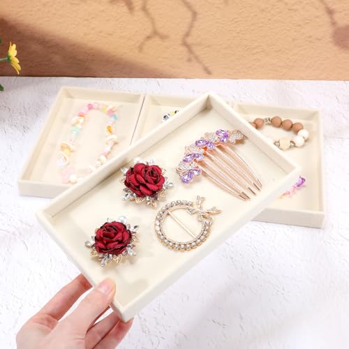 12 Pcs Small Stackable Velvet Jewelry Trays, Velvet Jewelry Trays for Drawers, Jewelry Tray Stackable Organizer Inserts for Necklace Earring Ring Bracelet (Beige, 8.3 x 5 x 0.9 Inches)