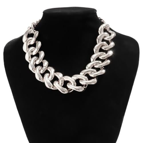 Chunky Gold Chain Necklace for Women Big Chunky Choker Necklace Gold Cuban Link Chain Necklaces Punk Hip-Hop Necklaces Costume Jewelry Gift - color: Silver03