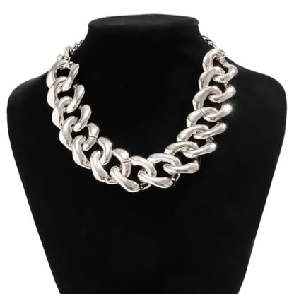 Chunky Gold Chain Necklace for Women Big Chunky Choker Necklace Gold Cuban Link Chain Necklaces Punk Hip-Hop Necklaces Costume Jewelry Gift - color: Silver03
