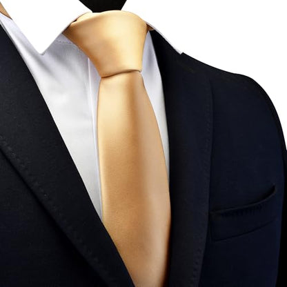 Branduce 3.15"（8cm） Mens Solid Satin Tie Pre-tied Adjustable Zipper Necktie for Business and Wedding - color: Champagne Gold
