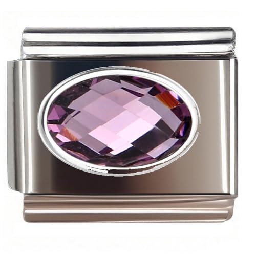 Italian Bracelet Charm,9mm,April,Birthday & Date > Birth Stone - Simple Ellipse - color: February